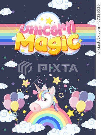 Cute unicorn banner on pastel background color 67329539