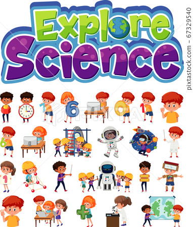 Explore science logo and set of children with 67329540