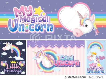 Cute unicorn banner on pastel background color 67329571