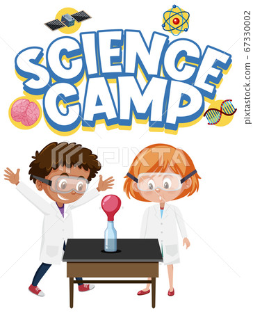 Science camp logo and two kids wearing scientist Science camp logo and two kids wearing scientist 67330002
