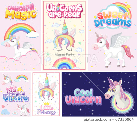 Cute unicorn banner on pastel background color Cute unicorn banner on pastel background color 67330004