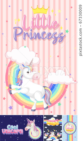 Cute unicorn banner on pastel background color Cute unicorn banner on pastel background color 67330009