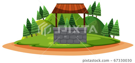 Water stone well in the forest land on white Water stone well in the forest land on white 67330030