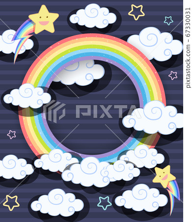 Rainbow round frame with many clouds on night Rainbow round frame with many clouds on night 67330031