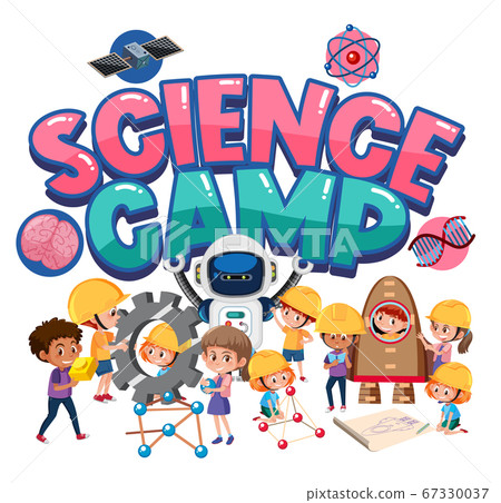 Science camp logo with children wearing engineer Science camp logo with children wearing engineer 67330037