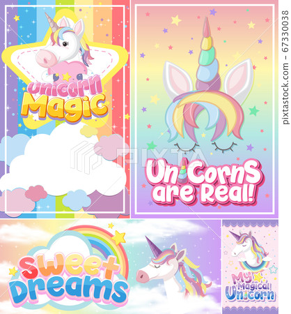 Cute unicorn banner on pastel background color Cute unicorn banner on pastel background color 67330038