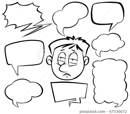 Doodle drawing of man and speech bubbles on white Doodle drawing of man and speech bubbles on white 67330072