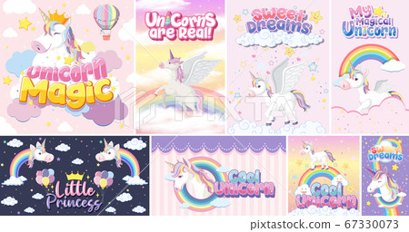 Cute unicorn banner on pastel background color 67330073