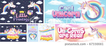 Cute unicorn banner on pastel background color Cute unicorn banner on pastel background color 67330081