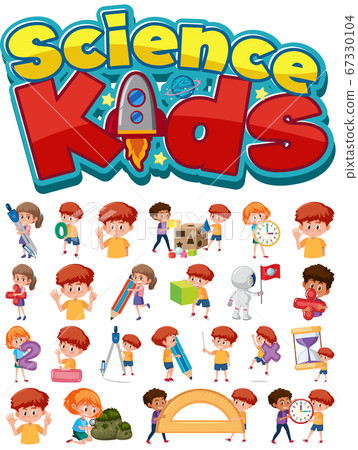 Science kids logo and set of children with 67330104