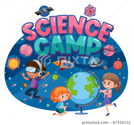 Science camp logo with kids and space objects in 67330132