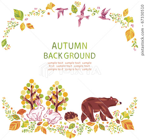 Autumn leaves and fallen leaves and animals illustration frame Autumn leaves and fallen leaves and animals illustration frame 67330510