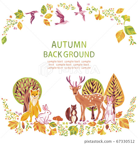 Autumn leaves and fallen leaves and animals illustration frame 67330512