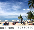 Beautiful coconut trees and skies are perfect for creating a background image and a bright, comfortable atmosphere. 67330620