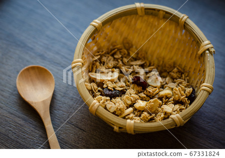 granola multigrain in basket. Healthy food. 67331824