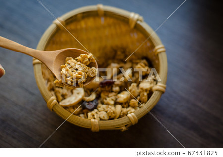 granola multigrain in basket. Healthy food. 67331825