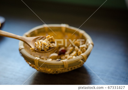 granola multigrain in basket. Healthy food. 67331827