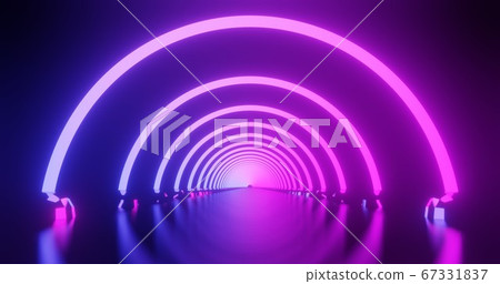 3d render glowing purple and pink neon arch. 67331837