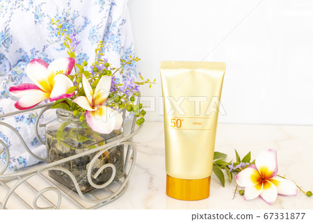 natural cosmetics for skin face sunscreen spf50 health care surface with flowers frangipani ,cloth of lifestyle woman natural cosmetics for skin face sunscreen spf50 health care surface with flowers frangipani ,cloth of lifestyle woman 67331877