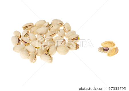 Pistachio kernels, ripe fruits of Pistacia vera. 67333795