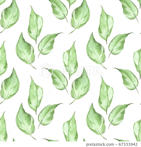 Green leaves and branches seamless pattern on... - Stock Illustration ...