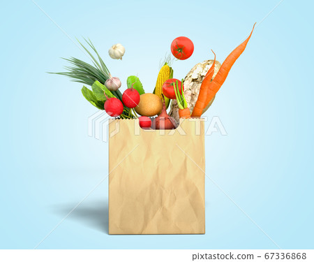 fresh food in a paper bag for products 3d render fresh food in a paper bag for products 3d render 67336868