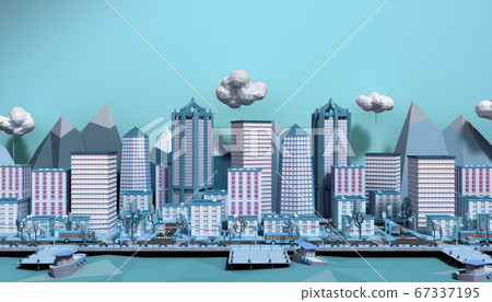 blue toy low poly city 3d render image 67337195