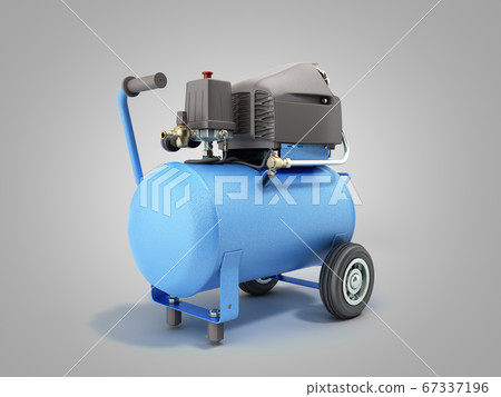 modern Blue Air Compressor 3d render on grey modern Blue Air Compressor 3d render on grey 67337196