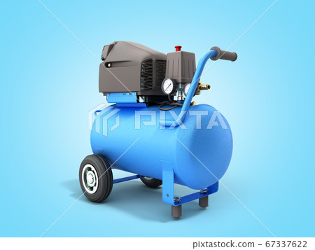 modern Blue Air Compressor 3d render on blue modern Blue Air Compressor 3d render on blue 67337622