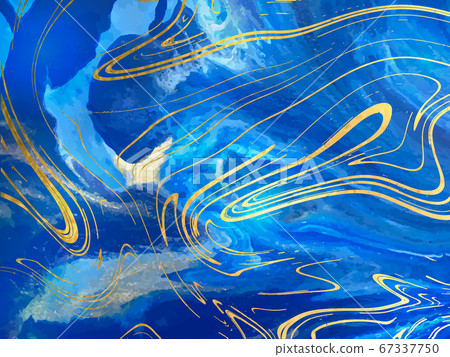 Blue marble and gold abstract background texture. Indigo, blue marbling with natural luxury style lines of marble and gold powder. Vector Blue marble and gold abstract background texture. Indigo, blue marbling with natural luxury style lines of marble and gold powder. Vector 67337750