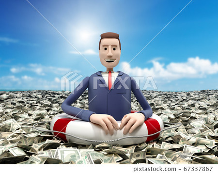 cartoon businessman floating in a sea of money cartoon businessman floating in a sea of money 67337867