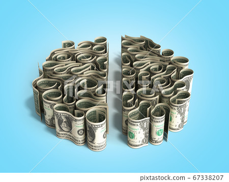 dollar bills laid out in the form of convolutions 67338207