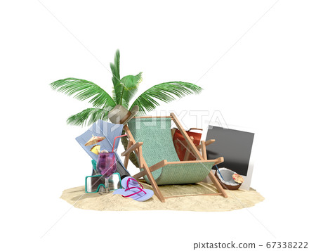 Concept of travel and tourism lounger in the sand Concept of travel and tourism lounger in the sand 67338222