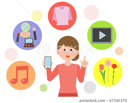 Illustration of a woman who uses various subscriptions Illustration of a woman who uses various subscriptions 67340370