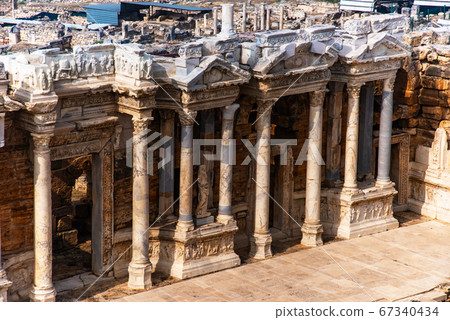 Ruins of theater in ancient Hierapolis, Pamukkale, Turkey 67340434