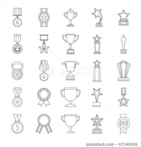 Medal award icon set, outline style 67340936