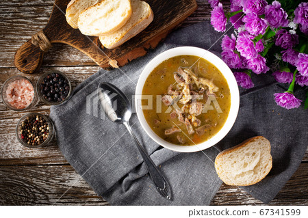 Hot tripe from chicken stomachs. 67341599