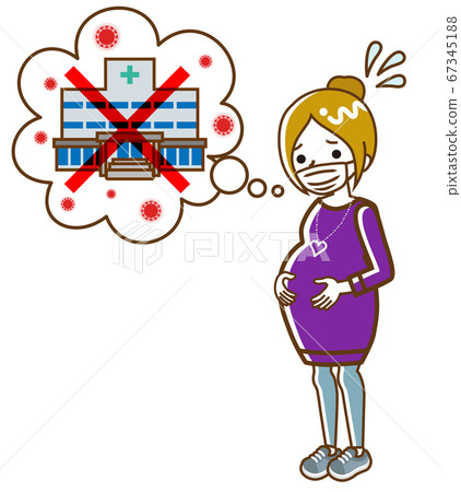 Pregnant woman line drawing Caucasian worried about hospital infection Pregnant woman line drawing Caucasian worried about hospital infection 67345188