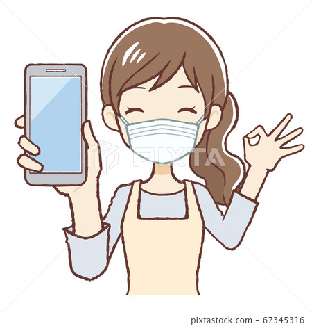An apron woman wearing a mask wearing a mask 67345316