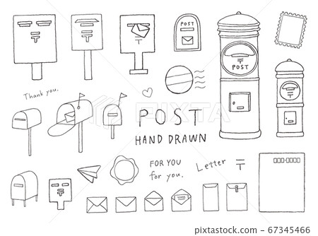 Hand drawn illustrations related to post boxes and letters Hand drawn illustrations related to post boxes and letters 67345466