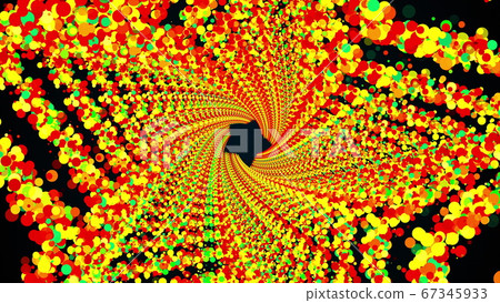Star rings of colorful round particles form an endless tunnel, computer generated. 3d rendering of bright shiny background 67345933