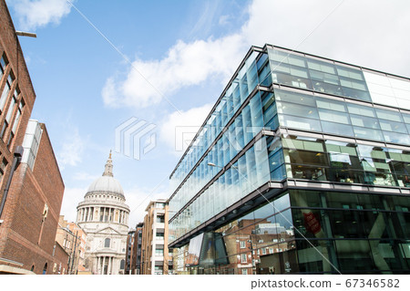 London skyline with historic St. Paul's temple and modern glass buildings 67346582