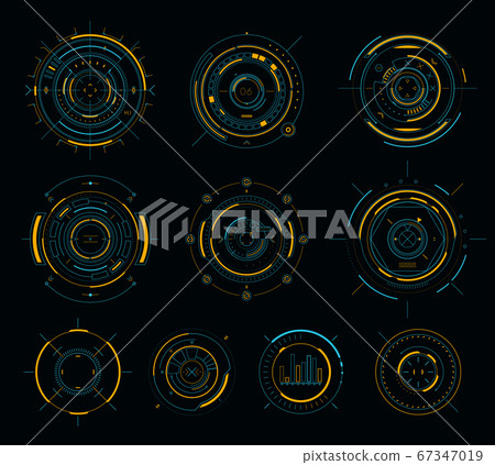 Vector sci-fi display circular elements, HUD 67347019