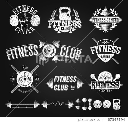 Typographic Fitness Emblems chalk drawing 67347194