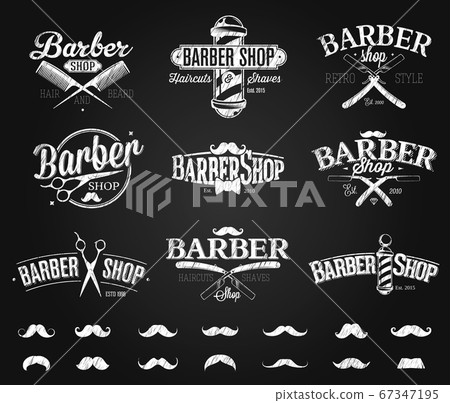 Typographic Barber Shop Emblems chalk drawing 67347195