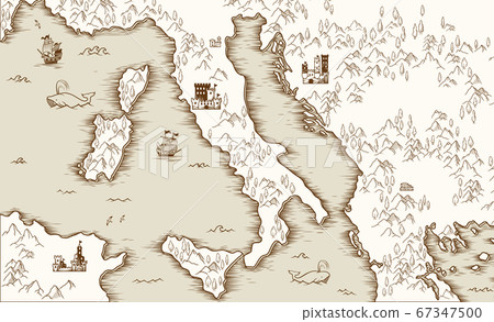 Old map of Italy, Medieval cartography, vector 67347500