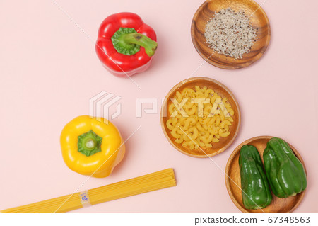 Colorful ingredients on pink background 67348563