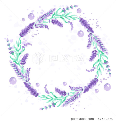 Lavender wreath Design with watercolor paint splashes Vector illustration Lavender wreath Design with watercolor paint splashes Vector illustration 67349270