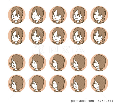 Two people profile icons (brown) facial expression variation 10 67349354