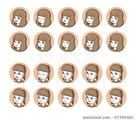 Two people profile icons (brown) facial expression variation 16 67349360